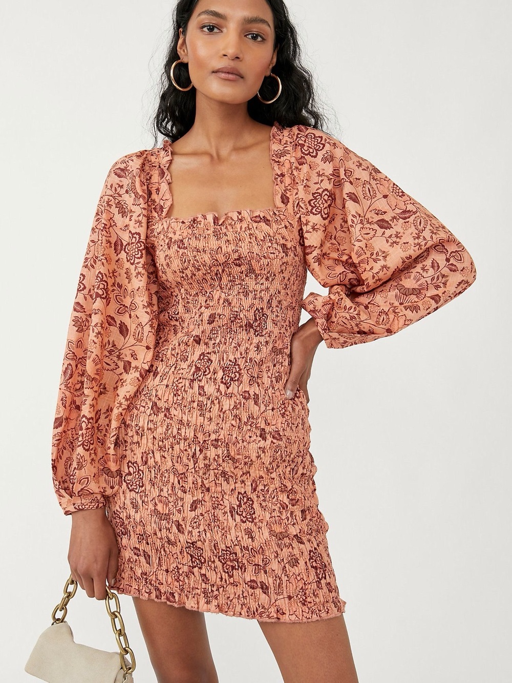 Free People Smock It To Me Mini Dress in Apricot Combo